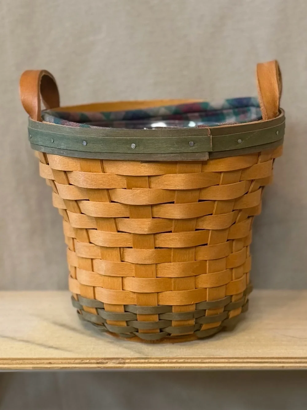Longaberger Tan Golf Club with Green Trim and Leather Handles